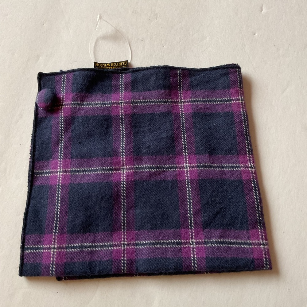 CLIFTON WILSON BRUSHED COTTON  POCKET SQUARE PURPLE NAVY NWOT